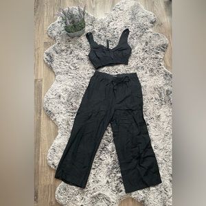 Abercrombie black linen set crop top and wide leg pants both size small